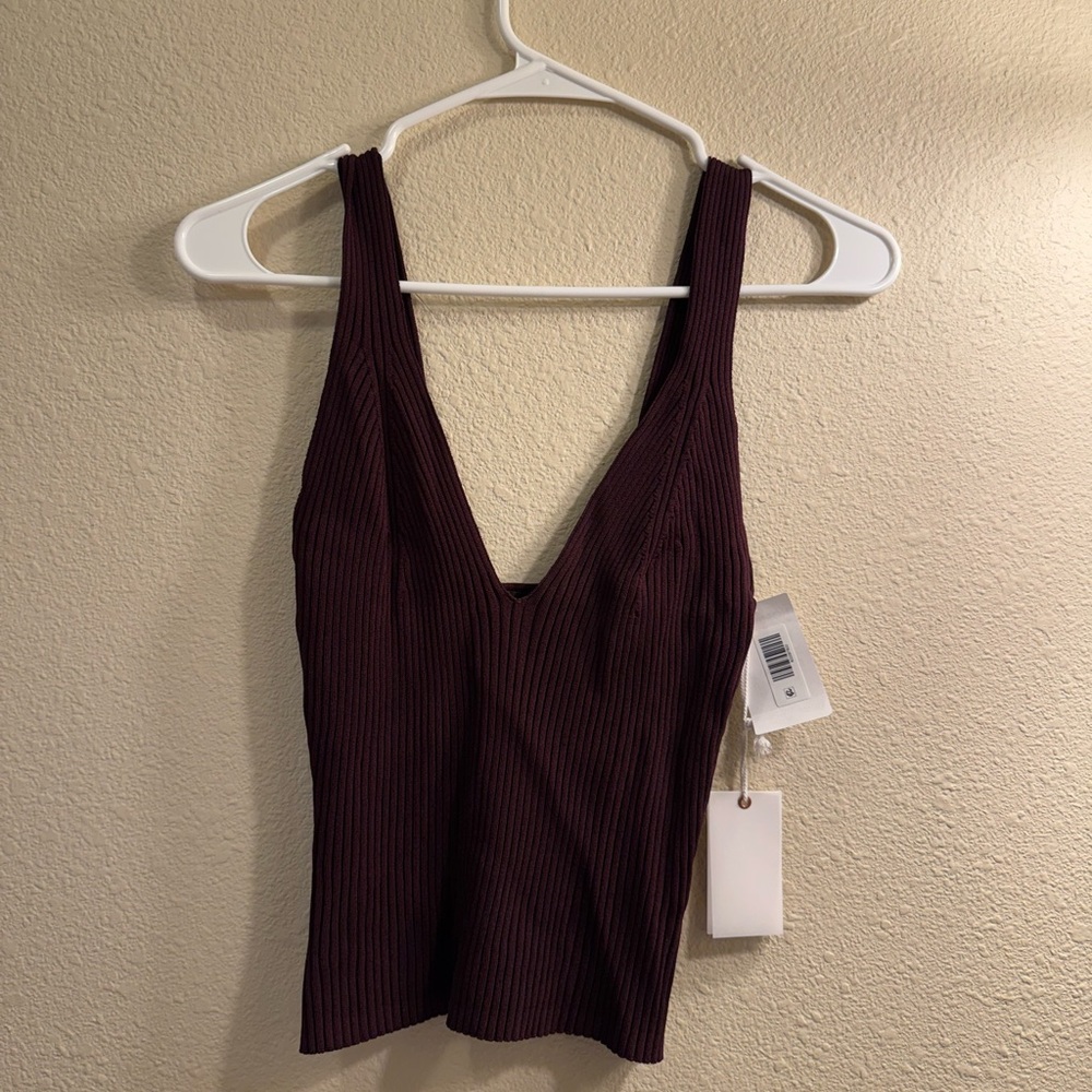 Good American Deep V-Neck Burgundy Tank Top